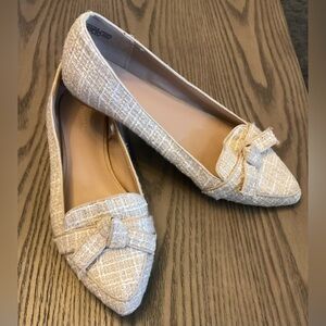 Ann Taylor Pointed Toe Tweed Bow Loafers Flats Size 8 1/2